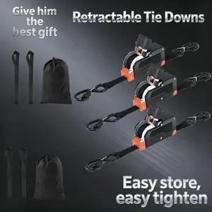 Dual-End Retractable Ratchet Tie Down Straps 1Inch x 200inch  – Adjustable No-Tangle Cargo Straps with Locking S-Hooks, Secure Anywhere, Heavy Duty High Break Strength – Ideal Gift for Dad, Husband & Truck Lovers
