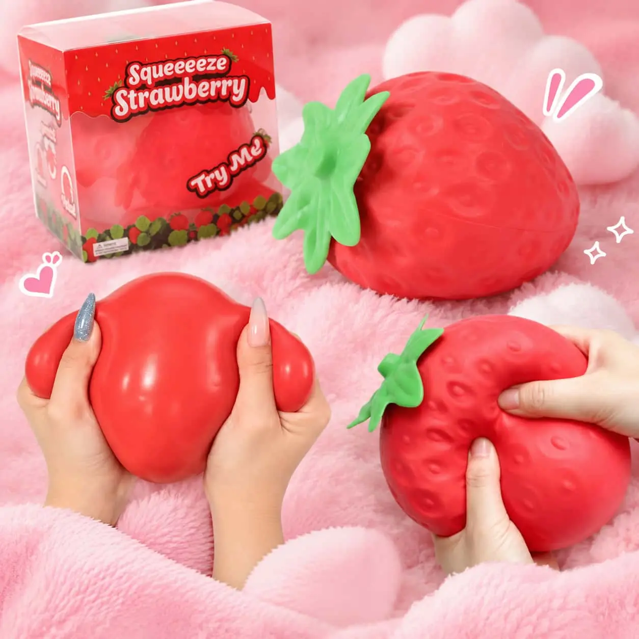 Strawberry Squishy - ExtraLarge 5" Squishy Stress Ball for Adults Viral Stress Ball Glutinous- Fruity Fidget Toy for Stress Relief &Sensory Play - Safe & Durable Non-ToxicMaterial-MM