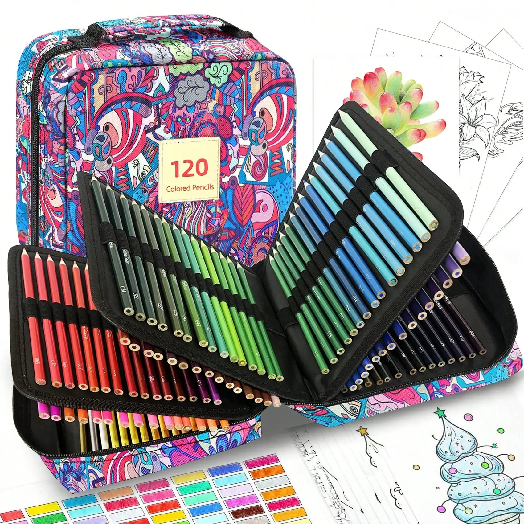 120 Colored Pencils with Convenient Zipper Pouch, Quality Soft Leads, Smooth and Vibrant Coloring, Easy to Carry for Adult Artists, Office Stationery Writing Tool
