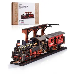 Robotime Rolife Steam Journey 3D Wooden Puzzle Traditional Train Model Pre-colored Design Wood Easy Assemble Toys Gifts TGS01