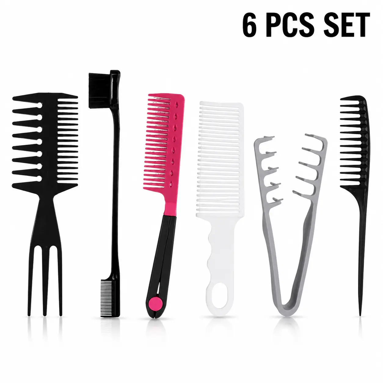 6Pcs Professional Hair Styling Comb Set | Multi-Functional Salon Hair Tools | 6-in-1 Hair Styling Comb Kit | Do Salon Hairstyles at Home Easily | Complete Hair Styling Comb Set 6Pcs, Ideal for Cutting, Volumizing, Layering Hair