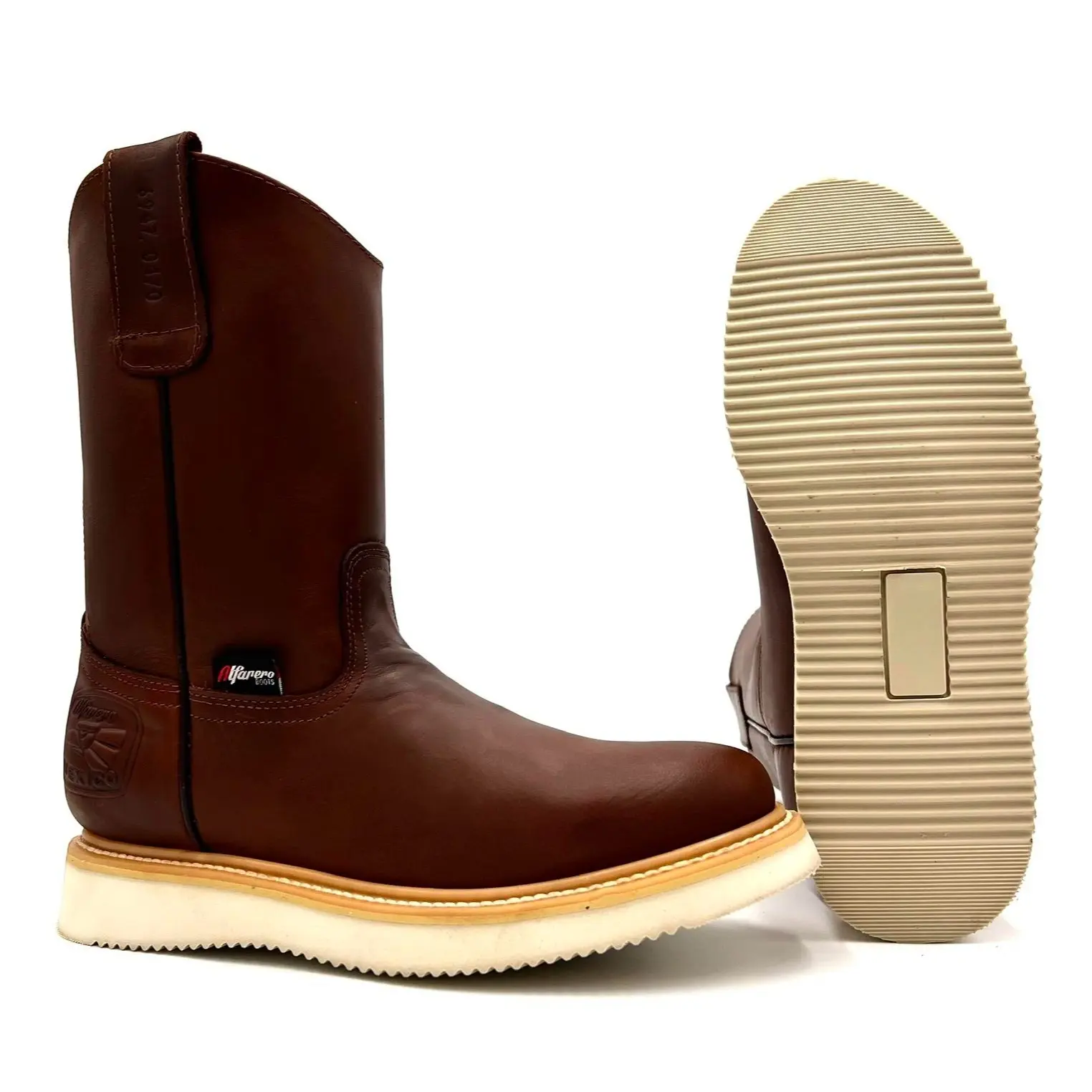 Silver Bull Roofing Work Boot Wedge Sole No Heel Flat Leather Goodyear Welt SB-700 Brown Copper White Sole Footwear Walking Shoes   Lightweight Comfort