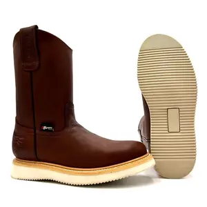 Silver Bull Roofing Work Boot Wedge Sole No Heel Flat Leather Goodyear Welt SB-700 Brown Copper White Sole Footwear Walking Shoes   Lightweight Comfort