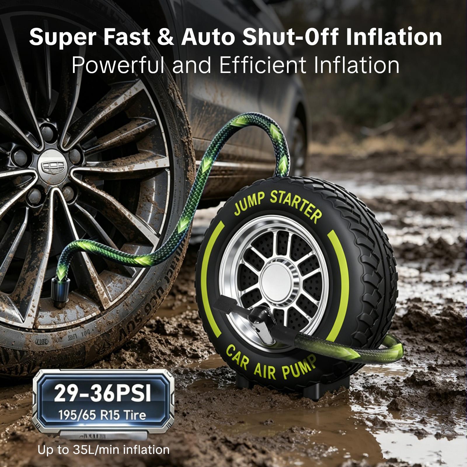 SEESE Tire Inflator Portable Air Compressor, 6000mAh Car Battery Jump Starter with LED light, 150 PSI Cordless Mini Air Bike Pump, Lightning Fast Inflation & Pressure Gauge for Auto, Motorcycles, Bikes, Balls SEESE Tire Inflator Portable Air Compressor, 6000mAh Car Battery Jump Starter with LED light, 150 PSI Cordless Mini Air Bike Pump, Lightning Fast Inflation & Pressure Gauge for Auto, Motorcycles, Bikes, Balls