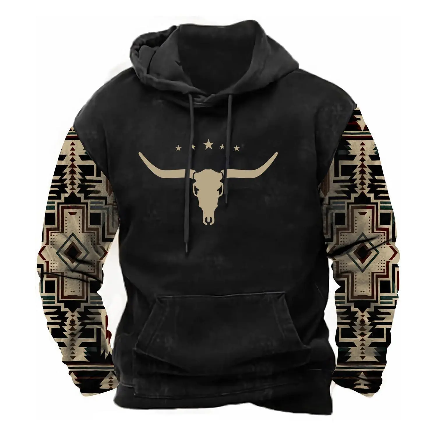 Aztec Cowboy Mens Hoodie Vintage Graphic Western Hoodies Casual Long Sleeve 1/4 Zip Pullover Mens Country Jacket
