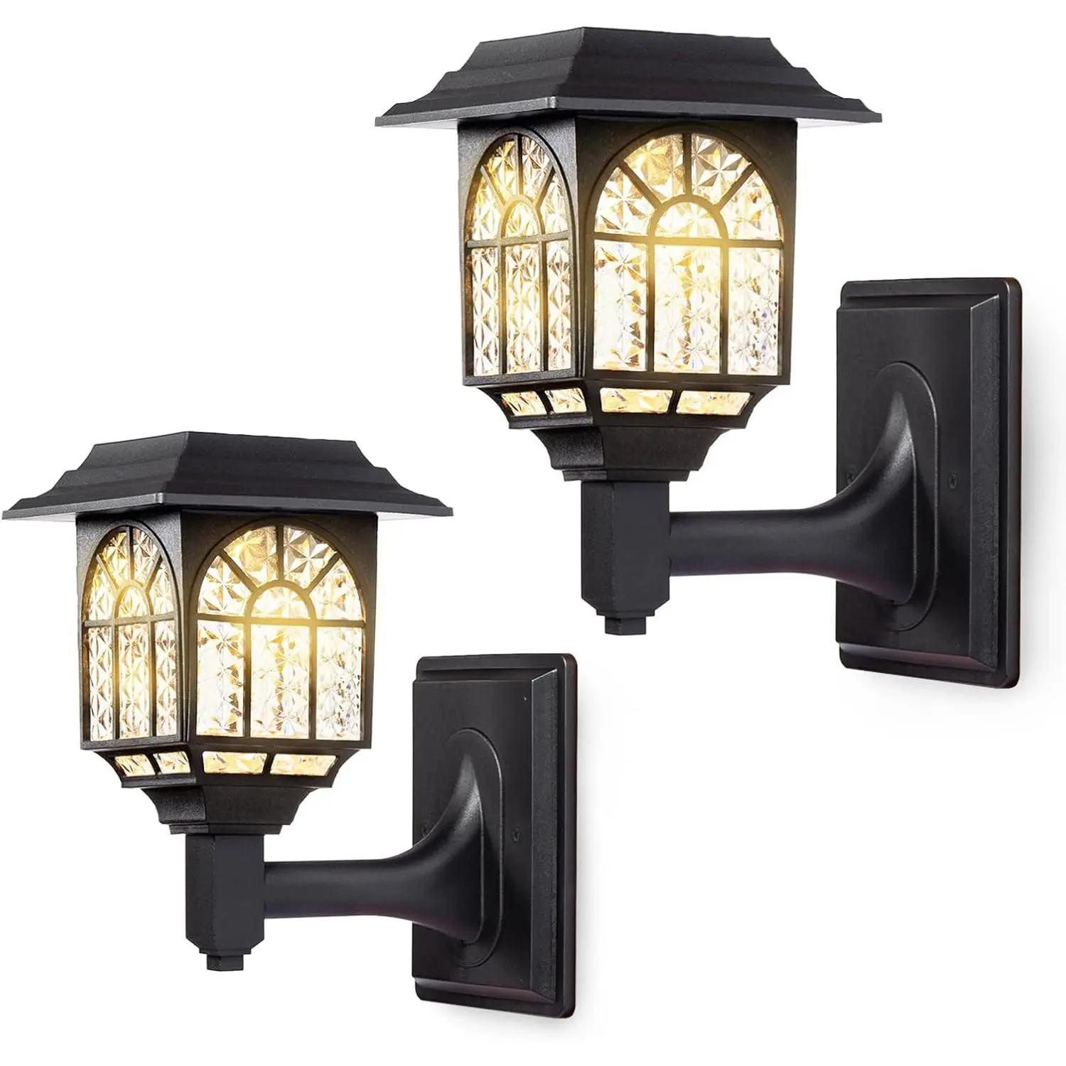 Solar Fence Lights, 2 Pack Solar Lights Outdoor  Lantern Warm White LED Wall Deck  Landscape Lighting for Garden Yard Patio Front Door