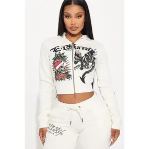 Ed Hardy Dragon Heart Zip Front Hoodie - Ivory X