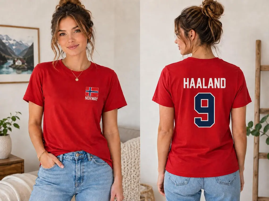Haaland 9 Norway Soccer Shirt, Norwegian Football Fan Tee, Red Jersey Style T-Shirt, Norway Flag Game Day Apparel