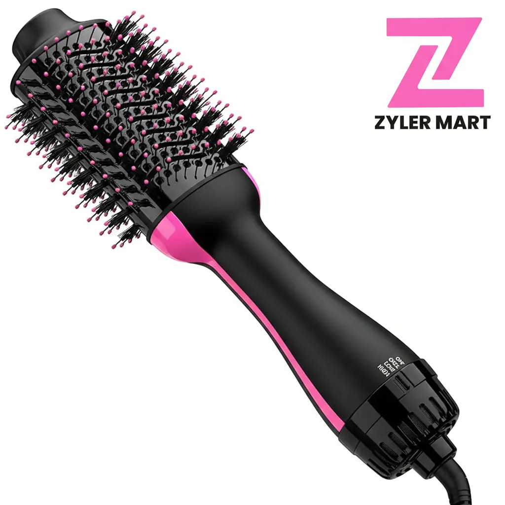 4-in-1 Hair Dryer Brush & Volumizer Styler, Upgraded Negative Ion Anti-Frizz Ceramic Titanium Barrel Hot Air Tool for Straightening Curly Hair, Silky Results, Bouncy Curls, Frizz Control & Wavy Styling