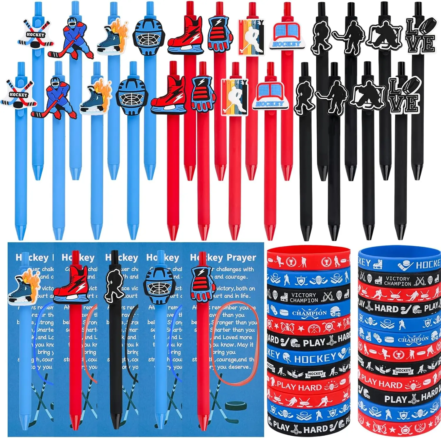 72 count Hockey Party Favors Hockey Team Gifts Hockey Goodie Bags Stuffers Hockey Ballpoint Pens Bookmark Card and  Bracelet
