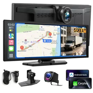 ConewVehicle 11.4“ Portable Apple Carplay Screen,Large Touch Screen,Car Stereo Wireless CarPlay & Android Auto,4K Dash Cam,supports Youtube/Netflix/TikTok Apps with 1080P Parking Backup Camera, Mirror Link/Voice Control/Music Play/GPS Navigation fathersda