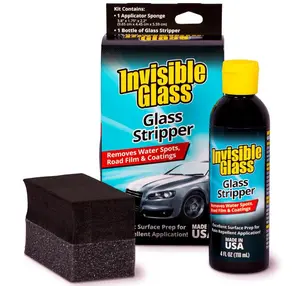 Invisible Glass 91411 Glass Stripper Water Spot Remover Kit – Cerium Oxide Based Auto Glass Polish for Windshields, Hard Water Spots, Road Films & Old Coatings – 4 Fl Oz