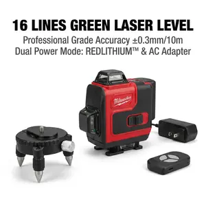 Milwaukee 16 Line Laser Level ±0.3mm/10m | Green Beam Self-Leveling For Construction,Multi-Function Electrician Tool Set,power tool,professional power tool,degree coverage,impact wrench kit