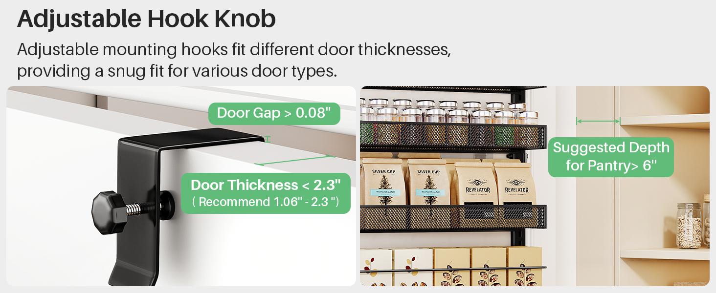 New 8 Tiers Over the Door Organizer - Height Adjustable Pantry Organizers and Storage with Dense Mesh Baskets, Anti-Swing Hanging Door Spice Rack for Kitchen Bathroom