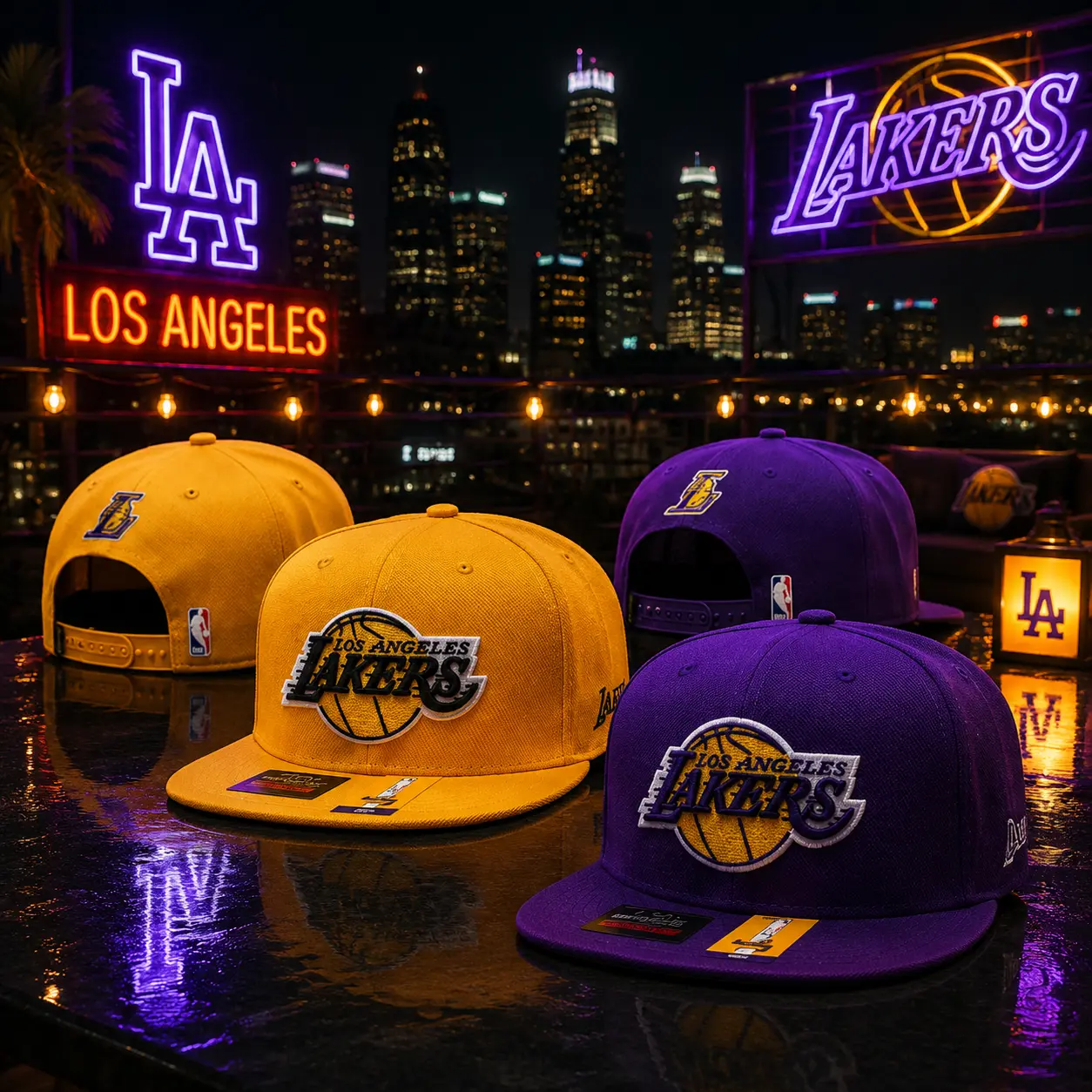 New Era Lakers Hat – Los Angeles Basketball Team Snapback Cap, Purple Gold Flat Bill Adjustable Baseball Hat, NBA Streetwear Fashion