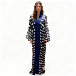 Women's Modest Printed Ankara-Styled Patterned Chiffon & Silk Long Sleeve Boubou Kaftan Dress, Free Size, Fits Most, Includes Matching Scarf (Modest Fashion Clothes)