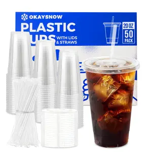 20oz Clear Disposable Plastic Cups with Lids & Straws – Easy Grab To Go Iced Coffee Smoothie Drink Cups BPA Free PET