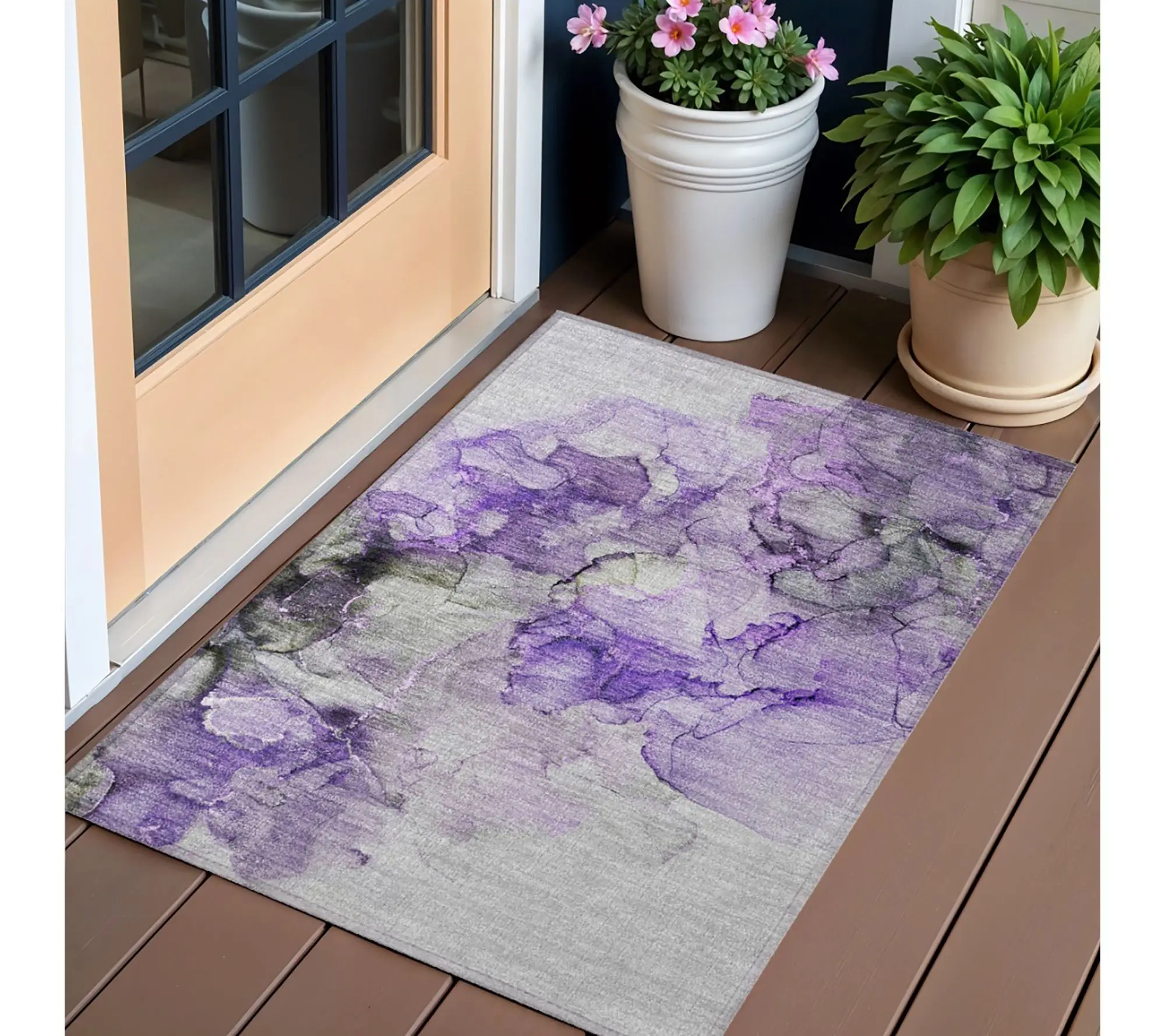 HomeRoots 2' X 3' Purple Abstract Washable Indoor Outdoor Rug HomeRoots 2' X 3' Purple Abstract Washable Indoor Outdoor Rug