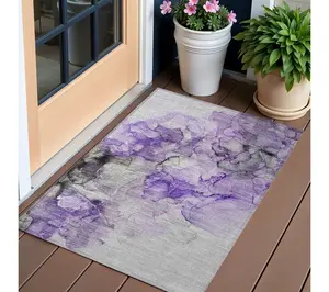 HomeRoots 2' X 3' Purple Abstract Washable Indoor Outdoor Rug