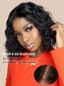 Real Human Hair Water Wave BOB Lace Closure Wigs for Black Women 180% Density 4X4 Transparent Lace Closure Human Hair Wigs for Black Women Glueless with Baby Hair Natural Color Wavy Glueless Wig