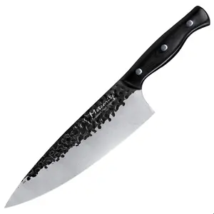 Outdoor Chef Knife Collection, For Campfire Cooking, Santoku / Cleaver / Carving / Utility Selectable, , Black-Forged Blade, Flat Grind Precision Edge, G10 Non-Slip Octagon Grip | Men's Outdoor & Collector Gift | Meteorite Reindeer