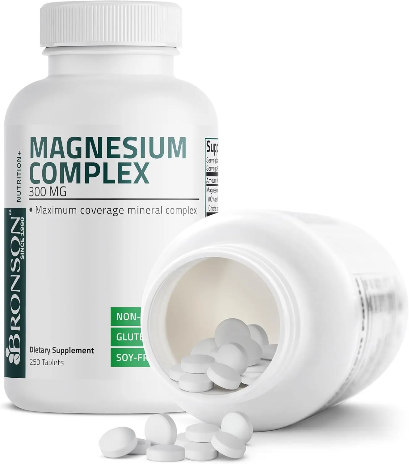 Bronson Triple Magnesium Complex 300 mg Maximum Coverage, 250 Tablets | Magnesium Oxide, Citrate & Carbonate, Heart, Bone, Muscle & Nerve Support, Once-Daily, Non-GMO & Gluten-Free
