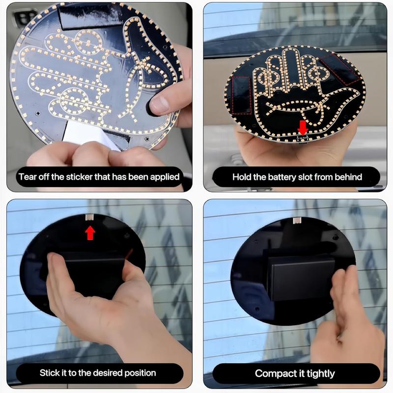 LED Car Rear Window Emoticon Light Gesture & Remote Controlled Yellow Safety Lamp Fun Night Driving Warning Accessory