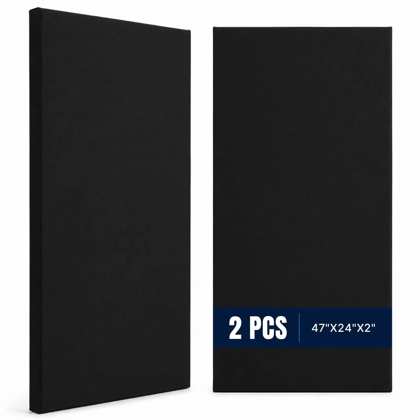 2-Pack Fabric Wrap Fiberglass Acoustic Panels, 47.2x23.6x2 In Sound Absorbers for Studio, Home Sound Control, Black