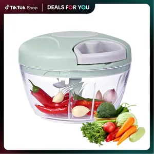 Manual Food Processor with Pull-Cord Mechanism - Multi-Purpose Vegetable Chopper for Garlic, Onion, Potato & Fruits, Portable Hand-Pull String Design for Kitchen & Outdoor Use (Blue 500 ml)‌