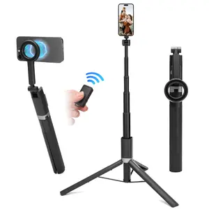 New Magnetic Selfie Stick Tripod for iPhone and Android, 65" Phone Tripod Compatible with MagSafe, Magnetic Cell Phone Tripod for TikTok/Vlog/Video Recording, Compatible with iPhone & Android and Other Phones with Metal Ring
