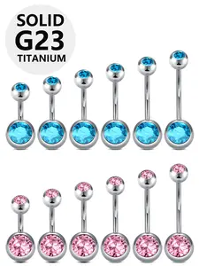 14g Belly Button Rings G23 Titanium Steel, Surgical Stainless Steel Navel Barbell Rings, Body Piercing Jewelry 6/8/10/12/14/16mm