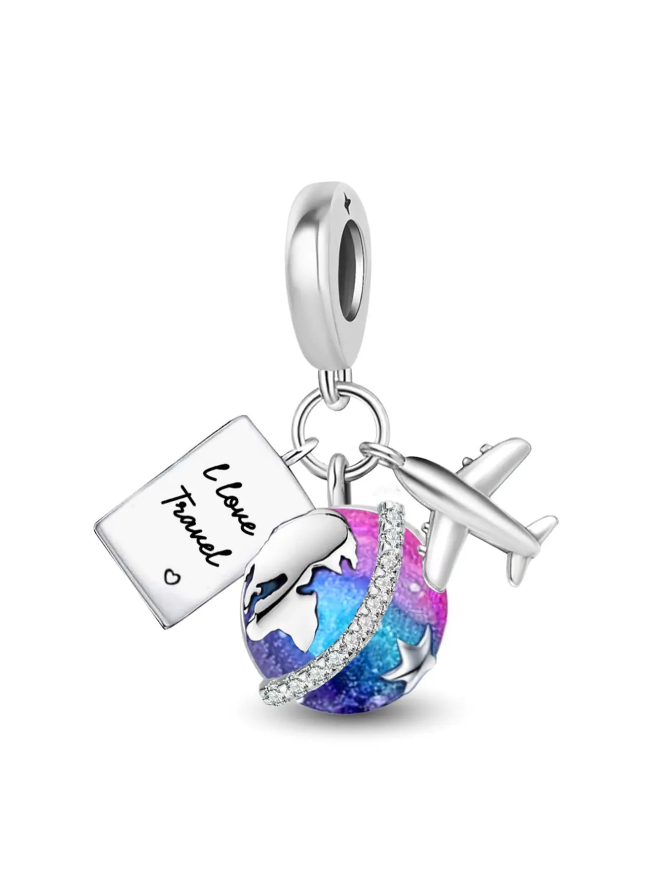 Hot Sale Designed Silver Color Plated Dangle Charm Life and Travel Airplane Suitcase Eiffel Tower Charm Pendant Ball For Bracelets Making Kits DIY, Diy Friendly Women Jewelry Gift Ladies Daily Wear Decoration Anniversary