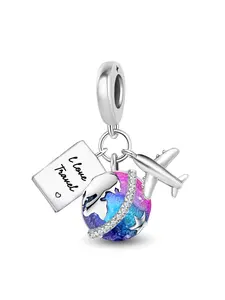 New Original Hot Sale Designed Silver Color Plated Charm Popular Life and Travel Airplane Suitcase Eiffel Tower Charm Pendant Ball Suitable for Bracelets Making Kits DIY Women Jewelry Perfect Choice Gift Ladies Daily Wear Decoration Anniversary