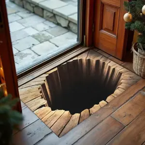 3D Hole Illusion Doormat, 3D Optical Illusion Rug for Front Door, Non-Slip Flannel Bottomless Pit Floor Mat, Funny Prank Home Decor, Washable Indoor Entrance Mat