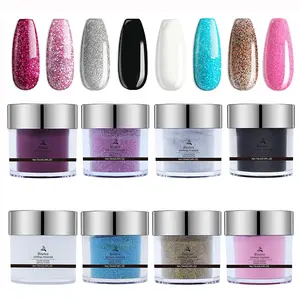 Dip Powder Nail Set, 8 Colors Glitter Dipping Powder Nails System for French Nail Manicure Nail Art Starter, Not UV/LED Nail Lamp Needed nailbits