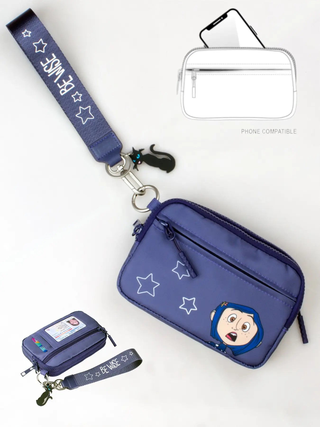 Women's Colorful Two-In-One Wallet, Rfid Anti-Theft Nylon Phone Bag, Fashion Multifunctional Wristlet, Cute Cartoon Style, All Seasons, Rfid Wristlet Purse