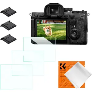 K&F CONCEPT 3 Pack Camera Screen Protector Compatible with Sony A7M5 A7R5, 0.3mm 9H Hardness Tempered Glass Cover Anti-Scratch Bubble-Free & Hot Shoe Cover