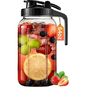 64oz Glass Pitcher with Lid & Spout, 2 Quart Mason Jar Airtight & Leakproof Pitcher for Cold Brew Coffee, Sun Tea, Water, Juice, Wide Mouth, Fridge Safe