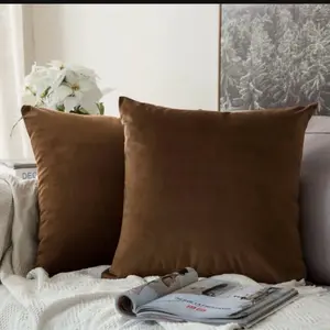 Pack of 4 Velvet Soft Solid Decorative Square Throw Pillow Covers Set - Chocolate Color, 20 x 20 Inch, 50 x 50 Cm, Ideal for Sofas and Bedspreads