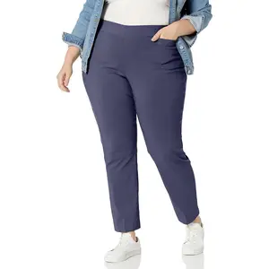 Women’s Plus Size Pull On Dress Pants 4 Pockets Straight Leg Stretchy Office Casual Work SlacksGift