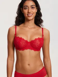 Women's Balconette Sexy Lace Push Up Bra See Through Underwire No Padded