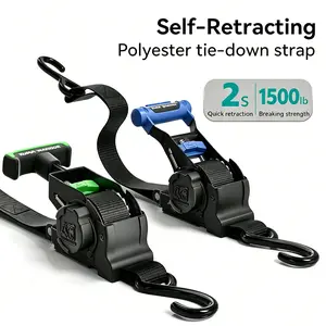 Novupow 1"X10' Retractable Ratchet Tiedown Straps, 1500lb Max Break Strength For Truck, Cargo Trailer