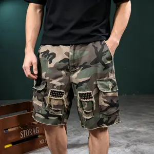 Men's Camo Cargo Shorts - Camouflage Graffiti Print, Loose-Fit, Punk-Style for Streetwear, Gym Workouts, Camo Shorts