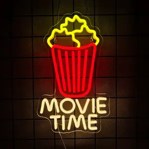 Movie Time Neon Sign Decorative Neon Light Atmosphere Lighting Wall Decoration Gift for Cinema Game Room Man Cave Theater Party Atmosphere Light Led Neon Sign
