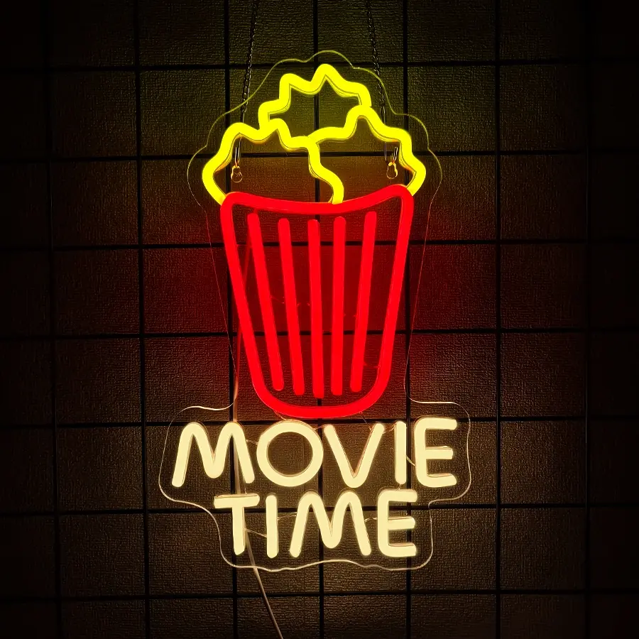 Movie Time Neon Sign Decorative Neon Light Atmosphere Lighting Decorative Lights Decorative Ambiance Lighting Cool Lights Wall Decoration Gift for Cinema Game Room Man Cave Theater Party Atmosphere Light Led Neon Sign