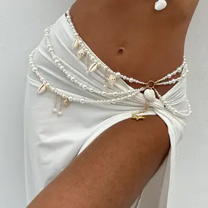 Seashell Waist Chain | Adjustable Pearl & Conch Body Jewelry for Bikini | Beach Vacation Essentials | Bohemian Swimwear Accessories | Viral Sexy Summer Jewelry Trendy Shell and Starfish Necklace waist  chain Elegant Shell & Starfish Body Chain