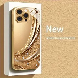 High-end Personalized Business Luxury Gold Glass Phone Case with Lanyard for iPhone 16/16Plus/16Pro/16ProMax/15/15Plus/15Pro/15ProMax/14/14Plus/14Pro/14ProMax/13/13Pro/13ProMax/13Mini/12/12Pro/12ProMax/12mini/11/11ProMax/x/xs/xr/xsmax/7/8 Cute Couple Styl