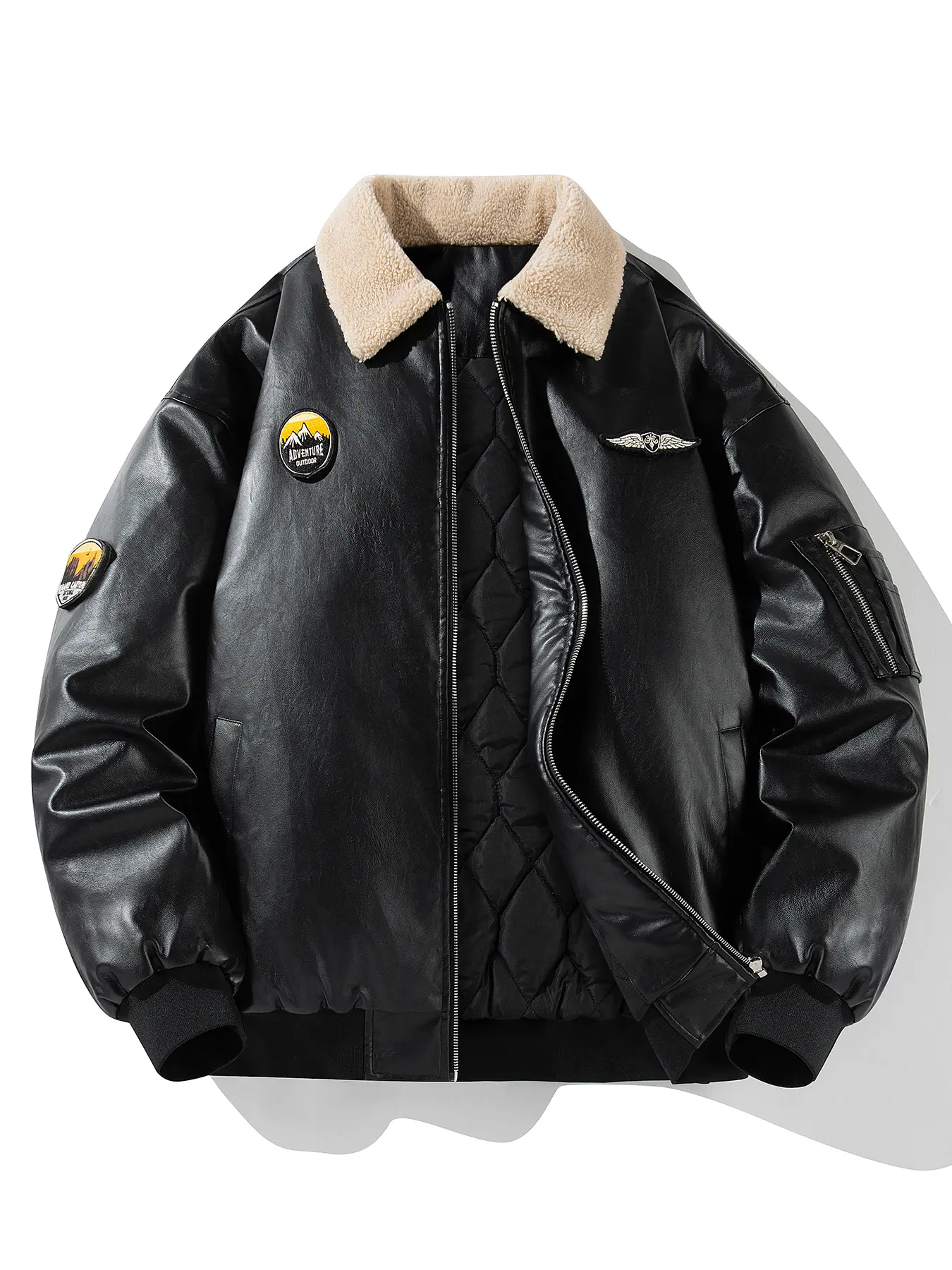 Men's Bomber Motorcycle Vintage Fleece FauxLeather Jacket -Gifts for Men-Stylish & WarmPerfect for Fall/Winter - ldeal Gift for Bikers &Fashion Enthusiasts Puffa jacket