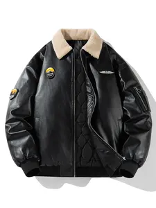 Men's Bomber Motorcycle Vintage Fleece FauxLeather Jacket -Gifts for Men-Stylish & WarmPerfect for Fall/Winter - ldeal Gift for Bikers &Fashion Enthusiasts Puffa jacket