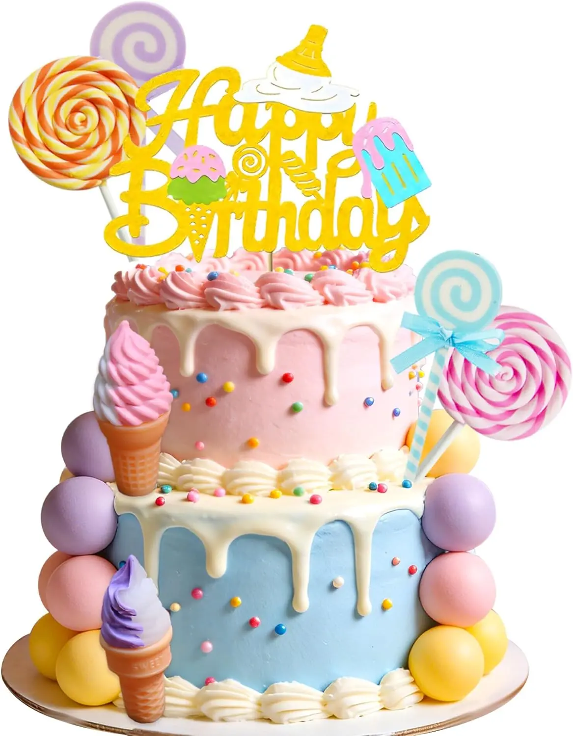 Candy Cake Toppers Ice Cream Cake Topper Candyland Cake Topper with Ice Cream for Sweet Theme Birthday Baby Shower Bridal Shower Party Supplies